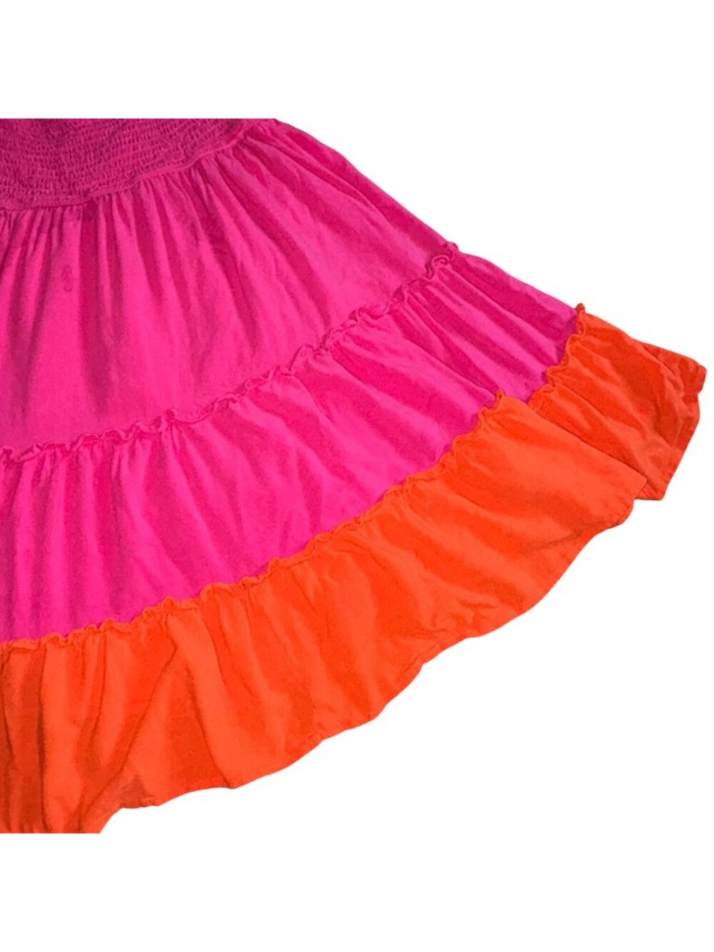 Main Strip Color Block Ruffle Dress-Pink/Orange-Large-GUC - Picture 5 of 7